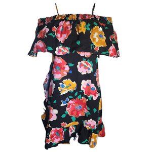 WHO WHAT WEAR Black Red Floral Off Shoulder‎ Pullover Dress Womens Size S Small